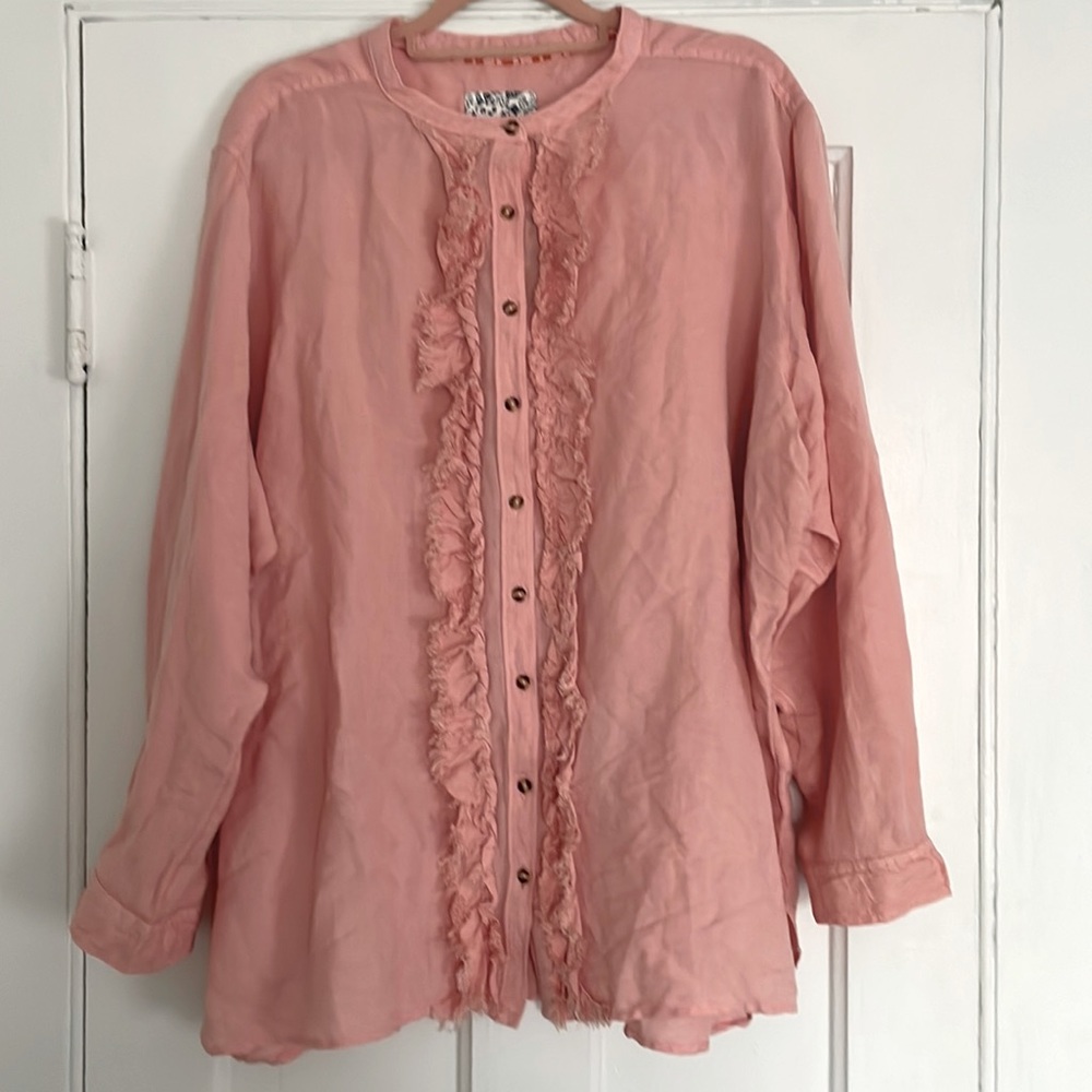 ANTHROPOLOGIE Plus Size 3X Linen Blend Button Front Long Sleeve Blouse
